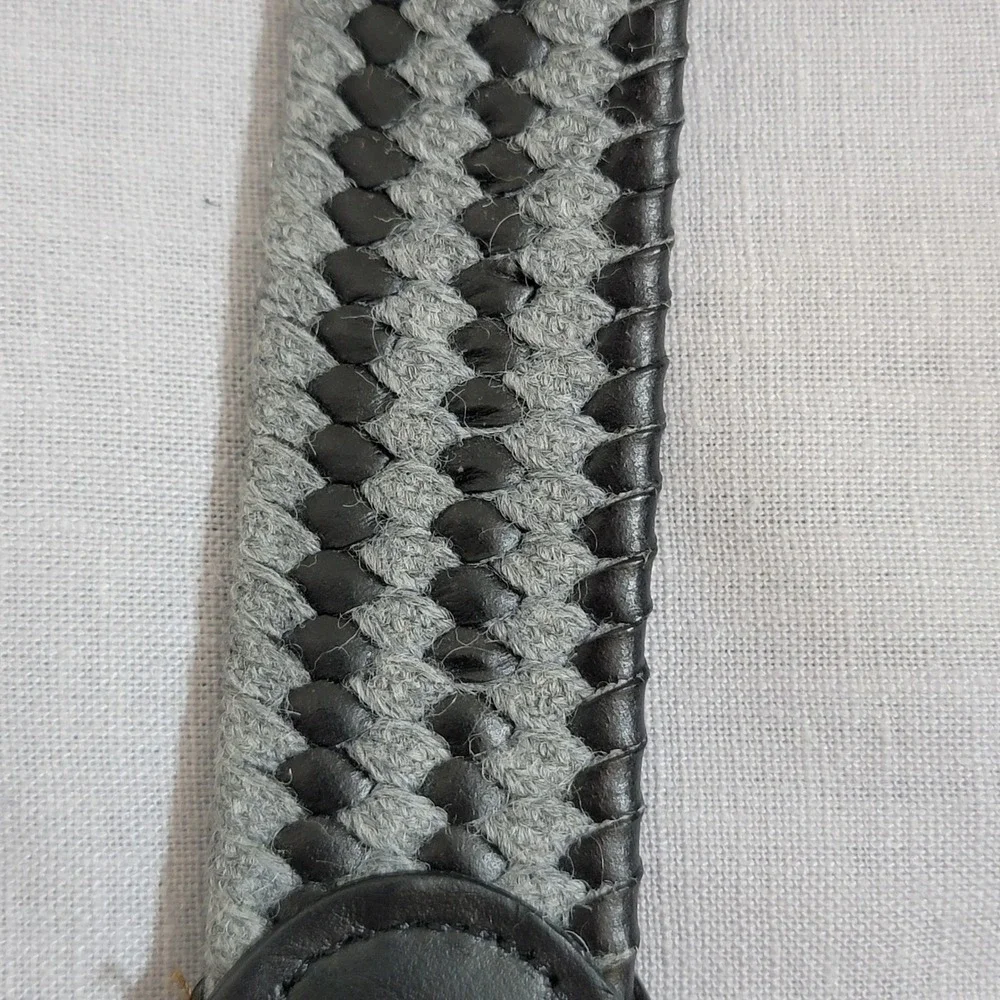 Beltology Mens Grey‎ Black Braided Woven Stretch Belt Leather Trim Size 40 EUC